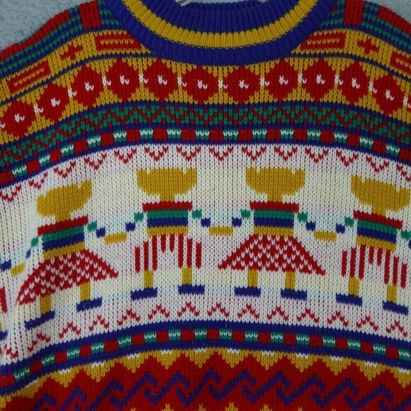 Vintage One Step Up Sweater Womens M  Bright Colors Dancing All Over 80s Loose - Picture 3 of 10